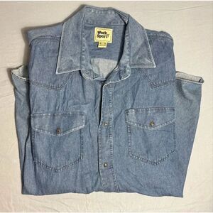 Vintage Pearl Snap Western Button Shirt Work n Sport Men’s 2XL Denim Blue USA